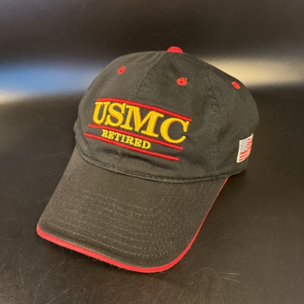 USMC Retired The‎ Game Black Red Cotton Adjustable Baseball Hat Mens OSFM